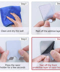Step-by-step guide for installing Stainless Steel Razor Holder Set, 2 Pack Self Adhesive Shower Hooks in bathroom or kitchen.