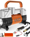 Beefy Heavy Duty 12V DC Double Cylinder Tire Inflator Air Compressor With Emergency LED Light, accessories visible