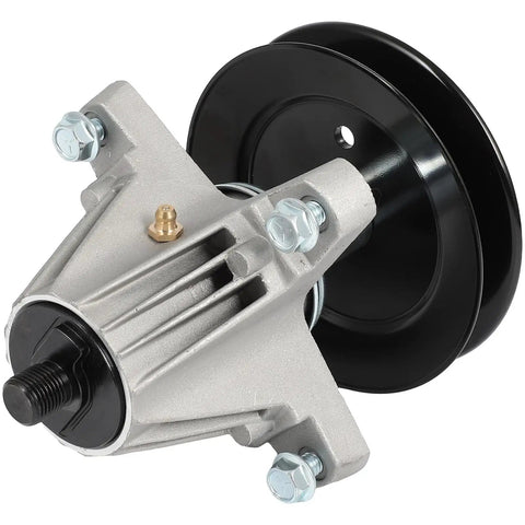 Fresh 50 Inch Mower Deck Rebuild Kit For Craftsman Z5600 Z5650 With Premium Drive Belt Three Heavy Duty Spindle Assemblies And Sharp Blades To Keep Your Lawn Looking Absolute Sick, silver spindle assembly with black pulley