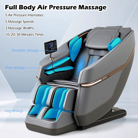 Zero Gravity Full Body Massage Chair Featuring SL Track Kneading Heated Lumbar Padding Built In Airbags Smart Voice Activation Auto Body Scan For Instant Muscle Recovery And Top Tier Daily Chill Vibes In Grey