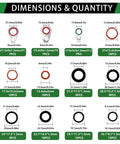 Dimensions and sizes chart of 110 Piece Air Conditioning Compressor Seal Washers Assortment Kit With 12 Sizes For Automotive A C Repair Port Bonded Seals And Gaskets DIY Friendly Auto A C Service Kit