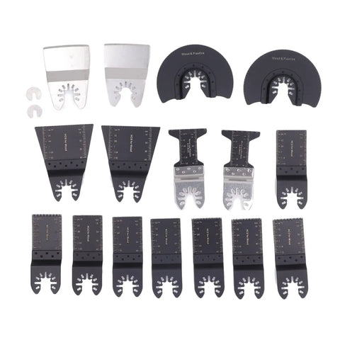 18 Piece Do It All Oscillating Multitool Blade Kit with high carbon steel blades for wood, plastic, drywall, flush and plunge cuts