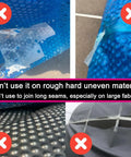 39 Foot RV Awning Repair Tape Waterproof Canvas Patch Kit showing ineffective use on rough uneven surfaces.