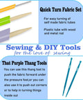 Eight Piece Quick Turn Fabric Tube Turner And That Purple Thang Sewing Tools Set for DIY Crafts, shown with tubes and thang tools.