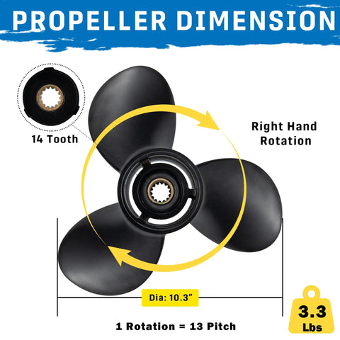 Upgrade Aluminum Boat Propeller 10.3 Diameter 13 Pitch Right Hand 14 Spline Hub For BRP Johnson EVINRUDE OMC Stern Drive 15 To 35HP OEM Replacement Ref 778863 High Performance Beefed Up Outboard Prop