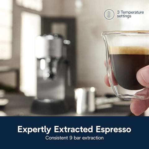 Arte Espresso Machine With My LatteArt Steam Wand Milk Frother And 15 Bar Pressure in a kitchen with espresso shot