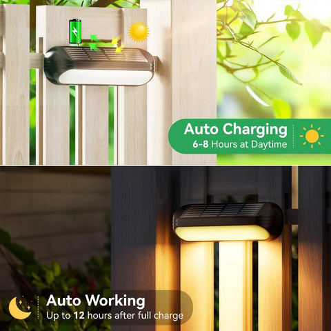 4 Pack Solar Outdoor Lights With RGB Color Changing And Warm White Modes for Daytime Charging and Night Lighting on Fence
