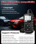 Image of OBD2 Scanner Car Code Reader with 13 language compatibility and protocol support. Suitable for 1996+ OBDII vehicles.