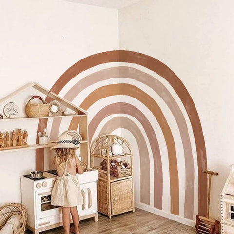 Fabric Rainbow Wall Mural Set for Kids Rooms and Nurseries, Peel and Stick Precut Rainbow Wall Decals, Watercolor Boho Rainbow Decor for Girls Bedroom, Playroom, Nursery, Easy Install, Durable Self Adhesive Polyester Fabric 78.74 by 68.90 inches