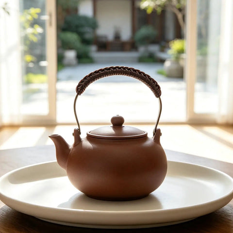 Swap In Replacement Teapot Handle For Ceramic Pots And Porcelain Teapots Heat Resistant Ergonomic Grip Easy Fit For Vintage Japanese Chinese Style Teaware Repair And Tea Ceremony Accessories, dark brown woven handle on teapot