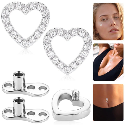 Top Shelf G23 Titanium Dermal Piercing Kit Solid 14 Gauge Surface Implant Anchor with heart CZ designs and components