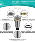 Square Design Garbage Disposal Air Switch Kit with solid brass cover and stainless steel threaded plug, parts detailed view