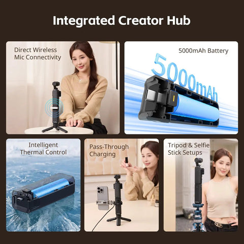 5000mAh Battery Grip For Pocket 4 By 3 Camera With 20W Fast Charge Wireless Microphone Pass Through Direct Connection setup