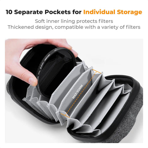 Open 10 Pocket Hard Shell Lens Filter Case with Hand Strap Waterproof Camera Filter Wallet Fits Up To 95mm ND UV CPL Filters