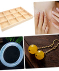 Solid Wooden Jewelry Dish With Thirty Tight Grid Dividers For Rings And Trinkets Great Sink Sidekick Or Vanity Organizer on a clean surface.