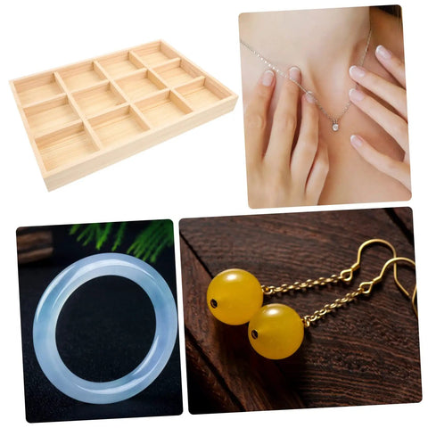 Solid Wooden Jewelry Dish With Thirty Tight Grid Dividers For Rings And Trinkets Great Sink Sidekick Or Vanity Organizer on a clean surface.