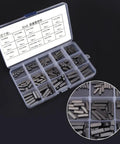 Open plastic box with 200 Pieces Stainless Steel E Clips And E Rings Set With Plastic Box Heavy Duty Retaining Ring Assortment M1.5 To M10 Durable 304 Grade Hardware Kit For Quick DIY Projects And Repairs, showing organized compartments of various sizes