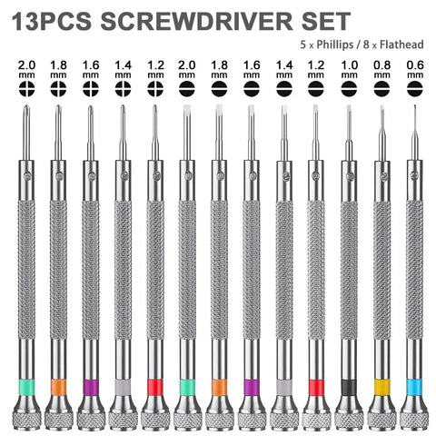 13 Piece Professional Watch Screwdriver Set With Micro Precision Bits For Eyeglasses, Jewelry, Computer And Phone Repair