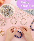 Hands creating jewelry with 300 Pieces Rhinestone Spacer Beads Set In 10 Colors, 10mm Crystal Bead Spacers for bracelets and earrings.