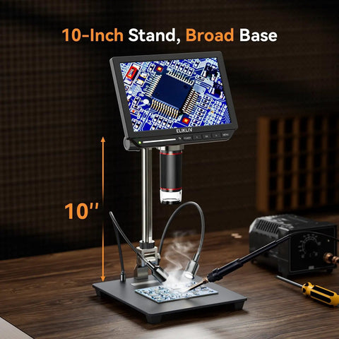 4K Coin Digital Microscope With 8 Inch LCD, 52MP Imaging, HDMI Output, Soldering Microscope For Electronics And Jewelry, Ultra Clear Micro Detail, Adjustable LED Lighting, Live View For Hobbyists And Pros, 10-inch stand and broad base