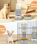 Heavy Duty Gravity Pet Feeder And Automatic Water Dispenser Set That Anchors Firmly To Cage Bars Blocks Spills And Keeps Kibble Dry with cat and puppy