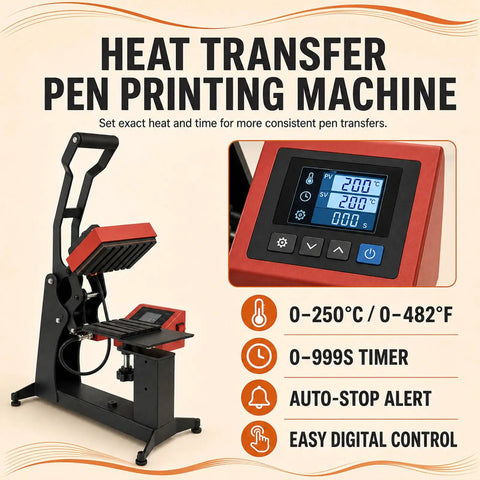 Kick Butt With This 350W Ballpoint Pen Heat Press Machine For Custom Logo Hot Stamping Digital Temp Timer with LCD display.