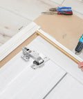 Stainless Steel Corner Cabinet Hinges Set, Four Pack With Unique 45 Degree Angle Design, installed on kitchen cabinet door