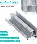 Gray Sliding Shower Door Bottom Track For One Half Inch And Three Eighth Inch Track Grooves, Compatible With Glass Doors Seven Sixteenth Inch And Five Sixteenth Inch Thick, Durable Replacement Two Pack For Easy Installation And Smooth Sliding, 1-3/8 inch width and 3 inch length PVC design, close-up view with measurements.