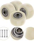 Top Notch 4 Pack 1.5 Inch Nylon Caster Wheels showing beige wheels with metal cores, includes screws for installation.