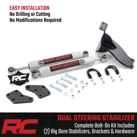 N3 Dual Steering Stabilizer for 2014 to 2024 Ram 2500 and 3500 4WD kit with stabilizers, brackets, and hardware for easy installation