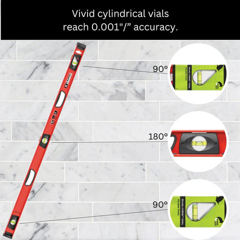 Heavy Duty I Beam Level Featuring Dual View Plumb Site Magnified Cylindrical Vials And Sturdy Aluminum Body Perfect For Snappy Framing And Rock Solid Layout Work At 48 Inches