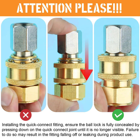 Brass pressure washer quick-connect coupler, 1/4 in to NPT socket, 5,000 PSI, 2-pack