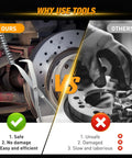 Comparison of drum brake tool use, highlighting an Eight Piece Pro Grade Drum Brake Tool Kit with Spring Installer.