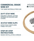 Pro Level Upholstery Stay Wire For Sofa And Loveseat Springs Boasts Forty Grip Tight Clips Twenty Foot Paper Wrapped Cord No Sweat Furniture Restoration Gear Plus Bonus Storage Bag, showing brown steel wire and metal clips.