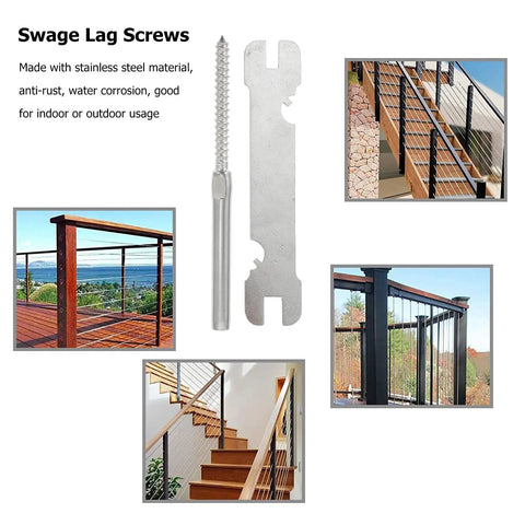 Stainless Steel Cable Railing Kit With Three Sixteenth Inch Left Handed And Right Handed Threaded Lag Screws for deck and stairs