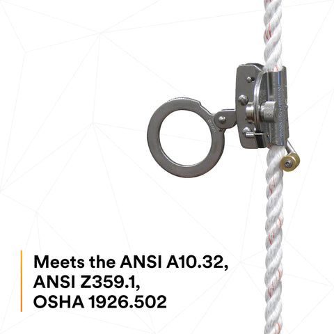Protecta Rope Grab For 5/8-Inch Polyester And Polypropylene Lifeline Silver Mobile Follower Design With Cam Locking System attached