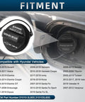 Image of Hyundai Fuel Tank Cap Gas Cap Replacement showing fitment details for models including 2006 to 2019 Accent, 2006 to 2017 Azera.