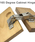 165 Degree Wide Angle Cabinet Hinge With Soft Close No Drill Easy Install For Full Overlay Doors displayed on wood panels