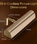 Dimensions of Battery Operated Picture Light With Remote Dimmable Wireless Wall Art Light for Frames and Bookshelves in bronze.