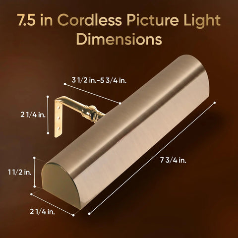 Dimensions of Battery Operated Picture Light With Remote Dimmable Wireless Wall Art Light for Frames and Bookshelves in bronze.