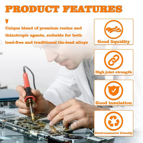 Person using No Clean Solder Flux Paste, Lead Free, 30mL With 2 Metering Tools For LED SMD PCB BGA Electronics Soldering