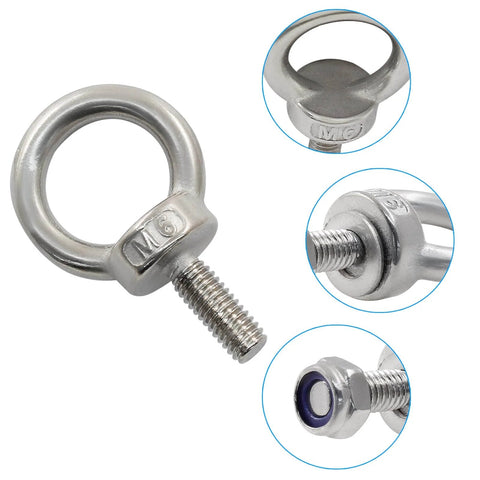 10 Piece M6 x 16mm Stainless Steel Eye Bolts Set With Nuts And Washers Heavy Duty Lifting Eye Bolts product close-up
