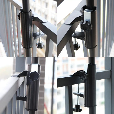 Durable Outdoor Patio Umbrella Clamp Stand And Deck Mount, Clip On Holder for chairs, easy install, metal construction with drainage slot
