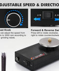Adjustable speed knob and forward-reverse switch on Heavy Duty Variable Speed Engraving Knife Sharpening Station.