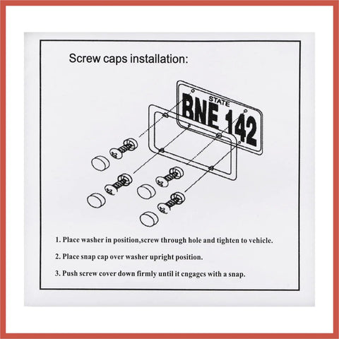 Diagram of license plate bolt installation with instructions for 4 Pack Aluminum Alloy License Plate Bolt Screws Nuts For Cars And Motorcycles Orange M6x1.0 6mm Thread 20mm Long 25x17mm Universal Fit For Mudguards Bumpers Headlights And License Plates