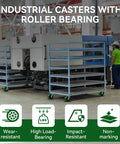 Industrial carts with roller bearing on heavy-duty caster wheel set of 4 6 inch by 2 inch polyurethane industrial casters in factory