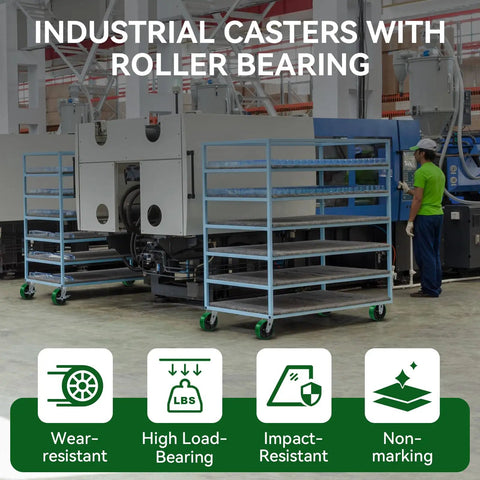 Industrial carts with roller bearing on heavy-duty caster wheel set of 4 6 inch by 2 inch polyurethane industrial casters in factory