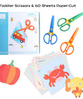 3 Pack Toddler Safety Scissors Kit with Child Safe Preschool Training Scissors and 60 Sheets Craft Paper and colorful handles