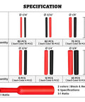 Specification chart for Waterproof Red And Black Heat Shrink Tubing Kit With 3 To 1 Shrink Ratio Adhesive Lined Heavy Duty Marine Grade