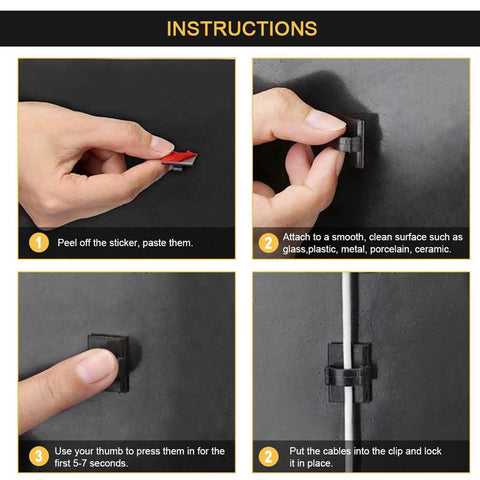 Self Adhesive Cable Clips With 3M Adhesive For Tidy Cables Wire Holder Clamp installation steps on wall surface